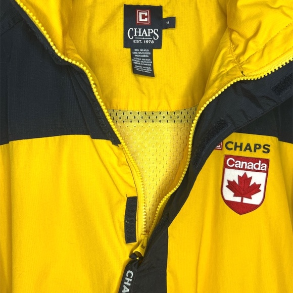 Chaps Canada Yellow & Navy Nylon Hooded Pullover Zip Colour Block Windbreaker M - Picture 3 of 7